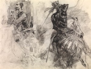 Don Quijote (kynä ja musta liitu paperille) tekijältä James Ensor