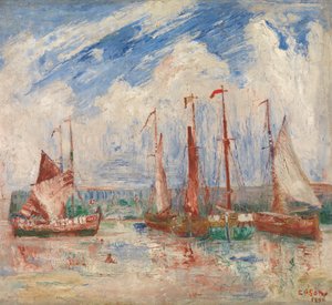 Ostend Harbour, n. 1900-04 (öljy kankaalle) tekijältä James Ensor
