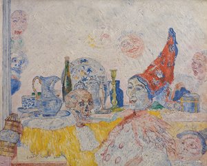 Pierrot ja luuranko keltaisessa kaapussa tekijältä James Ensor