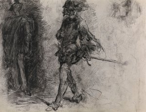Varjossa seisova espanjalainen, toinen mies ja pää profiilista tekijältä James Ensor