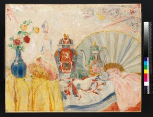 Asetelma kiinalaisen keramiikan kanssa tekijältä James Ensor
