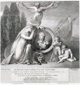 Ikoninen piirros edesmenneen sankarimme lordi varakreivi Horatio Nelsonin (1758-1805) muistoksi. tekijältä James Fittler