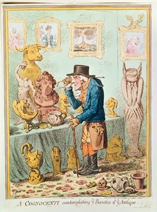 A Cognocenti Contemplating Ye Beauties of Ye Antique, julkaisija Hannah Humphrey, 1801 (käsinvärinen etsaus)