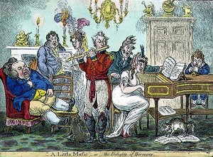 "Pikku musiikkia tai harmonian herkkuja", pub. Kirjailija: Hannah Humphrey tekijältä James Gillray