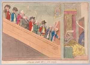 Kurkistus Lady W!!!!!yn seraglioon, pub. 1782 (käsin väritetty kaiverrus)