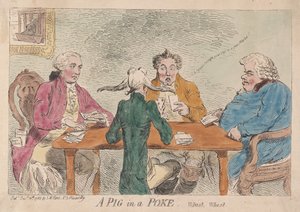 A Pig in a Poke, Whist, Whist, pub. 1788 (käsin väritetty kaiverrus).