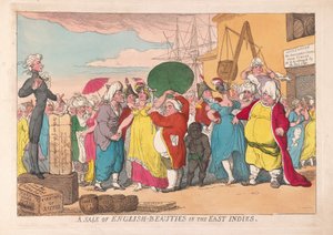 A Sale of English Beauties in the East Indies, pub. 1786 (käsin väritetty kaiverrus)