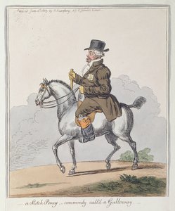 Scotch Poney, jota yleisesti kutsutaan nimellä Galloway, julkaisi Hannah Humphrey vuonna 1803 (käsinvärinen etsaus)