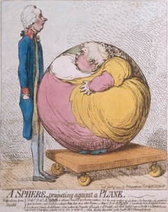 A Sphere Projecting Against a Plane, julkaisija Hannah Humphrey vuonna 1792 (käsinvärinen etsaus)