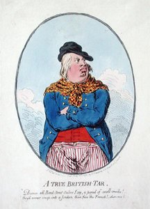 Hannah Humphreyn vuonna 1795 julkaisema A True British Tar (käsinväritetty etsaus). tekijältä James Gillray