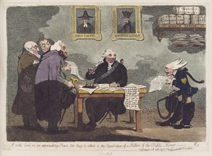 Aatelinen lordi, lähestyvästä rauhasta, liian kiireinen huolehtiakseen miljoonan julkisen rahan käytöstä James Gillray tekijältä James Gillray