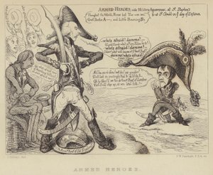 Aseistetut sankarit: Britannian pääministeri Henry Addington kohtaa Napoleonin ja Ranskan hyökkäyksen uhan, 1803 tekijältä James Gillray
