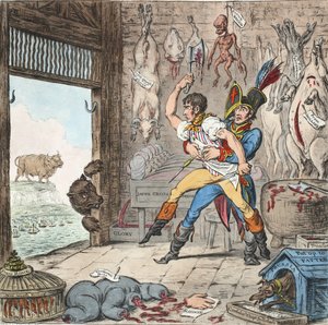 Boney ja Talley, The Corsican Case-Butchers Reckoning Day - No Quarter Day!, pb. 1803 (käsinvärinen kaiverrus)