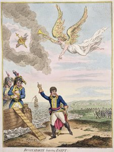Buonaparte lähtee Egyptistä, julkaissut Hannah Humphrey vuonna 1800 (käsinvärinen etsaus)