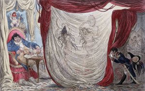 Sarjakuva Napoleonista, Paul Barrasista, Josephine ja neiti de Fontenaysta, nimeltään ausii Teresa (Theresa tai Terezia) Cabarrus, nimeltään Madame Tallien (Talien) tai nämä naiset tanssivat alasti Barrasille, Napoleonin salakavalan alla [Josephine, klo.