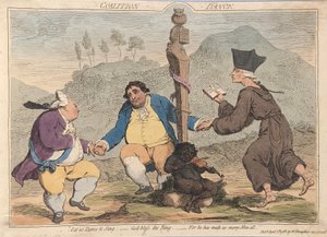 Coalition Dance, pubi. 1785 (käsinvärinen kaiverrus) tekijältä James Gillray