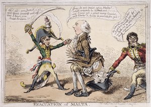 Maltan evakuointi, Hannah Humphreyn julkaisema 1803 (käsin väritetty etsaus).