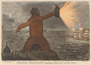 Ranska – Telegrafin avulla viestien lähettäminen pimeässä tekijältä James Gillray
