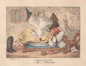 Saksalainen ylellisyys tai Repos a LAllemande, pub. 1800 (käsin väritetty kaiverrus)