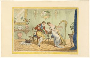 Harmony Before Matrimony (recto); Viiden baarin portin tyhjentäminen (käänteinen) tekijältä James Gillray