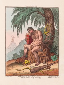 Hercules Reposing, pub. 1799 (käsinvärinen kaiverrus) tekijältä James Gillray