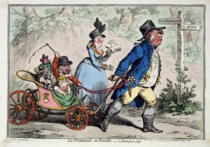 ""Perhekävely"" Karikatuurimainen muotokuva englantilaisesta porvarillisperheestä. Piirustus ja akvarelli James Gillray (1757-1815) 1797 Pushkin-museo, Moskova tekijältä James Gillray