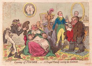 Leaving pois Powder tai säästäväinen perhe pelastamassa Guineaa, pub.1795 (käsinvärinen kaiverrus)