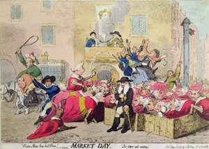 Market Day, julkaisija S.W. Fores vuonna 1788 (käsinvärinen etsaus) tekijältä James Gillray
