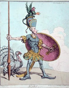 Mars, Hannah Humphreyn julkaisema "New Pantheon" 1799 (käsin värjätty etsaus). tekijältä James Gillray