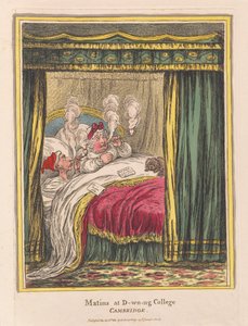 Matins at D-wn-ng College, Cambridge, pub. 1810 (käsin väritetty kaiverrus)
