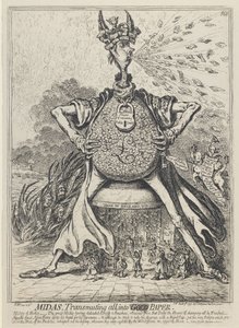 Midas, Muuttaa kaiken kultapaperiksi, 1797 tekijältä James Gillray