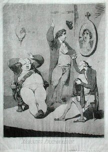 Aamuvalmistelut, Hannah Humphreyn julkaisema 1785 (etsaus). tekijältä James Gillray