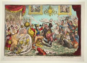 Uutisia Calabriasta! Vangitse Buenos Ayres! - Eli Imperial Dejeunen mukavuudet St Cloudsissa, pubissa. 1806 (käsinvärinen kaiverrus)
