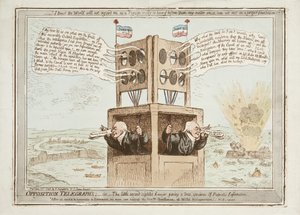 Opposition Telegraphs eli Pieni kakkosnäköinen asianajaja, joka antaa todellisen esimerkin isänmaallisista tiedoista, 21. kesäkuuta 1798 tekijältä James Gillray