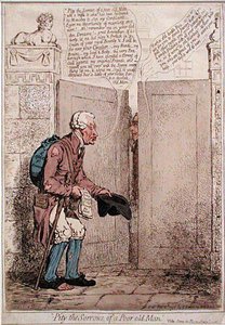 Pity the Sorrows of a Poor Old Man, Hannah Humphreyn julkaisema 1796 (käsin väritetty etsaus). tekijältä James Gillray