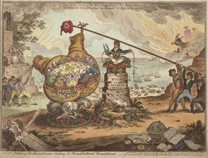 Poliittiset matemaatikot ravistelevat laaja-alaisia pallonpuoliskoja tekijältä James Gillray