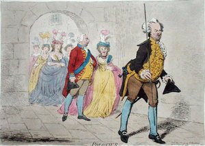 Polonius, Hannah Humphreyn vuonna 1795 julkaisema (käsinvärinen etsaus) tekijältä James Gillray