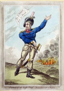Irlantilaisen päällikön muotokuva, piirretty luonnosta Wexfordissa, julkaissut H. Humphrey, 10. heinäkuuta 1798 (ks. 105459 bundw).