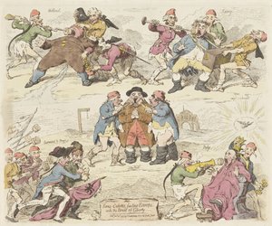 Sans-culottit ruokkivat Eurooppaa vapauden leivällä, 1793 Sans-culottes, ruokkivat Eurooppaa vapauden leivällä (otsikko esineessä) tekijältä James Gillray