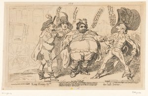 Spotpresentti Charles Foxissa, 1788 Kuningas Henrik IV. Viimeinen kohtaus (otsikko esineessä) tekijältä James Gillray