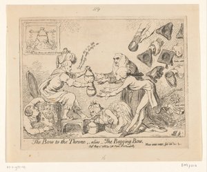 Spotprent, Warren Hastings, 1788 Kumari valtaistuimelle, -alias- kerjäävä jousi tekijältä James Gillray