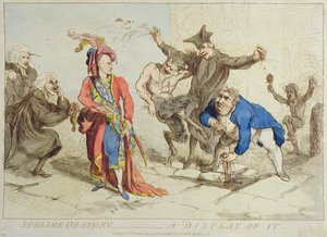 Sublime Oration: A Display of It, julkaissut T. Harmar vuonna 1788 (käsinvärinen etsaus) tekijältä James Gillray