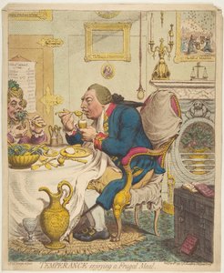 Temperance nauttii säästäväisestä ateriasta, 28. heinäkuuta 1792. tekijältä James Gillray