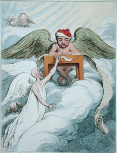 The Accusing Spirit and the Recording Angel, julkaissut Hannah Humphrey vuonna 1791 (käsinvärinen etsaus) tekijältä James Gillray