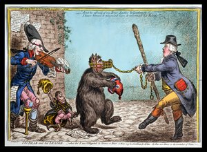 The Bear and his Leader, julkaissut Hannah Humphrey vuonna 1806 (käsinvärinen etsaus)