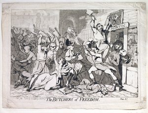 Vapauden teurastajat, Hannah Humphreyn julkaisema 1788 (etsaus). tekijältä James Gillray