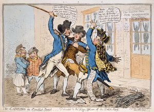 The Caneing in Conduit Street, julkaisija Hannah Humphrey, 1796 (käsinvärinen etsaus)