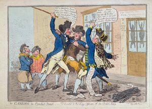 The Caneing in Conduit Street, julkaissut Hannah Humphrey vuonna 1796 (käsinvärinen etsaus)