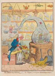 The Dissolution tai The Alchymist, joka tuottaa eettisen esityksen, pub. 1796 (käsinvärinen kaiverrus)