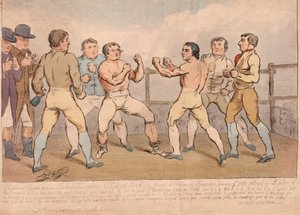 Kuuluisa taistelu Richard Humphreysin ja Daniel Mendozan välillä 9. tammikuuta 1788, pub. 1788 (käsin väritetty kaiverrus)
